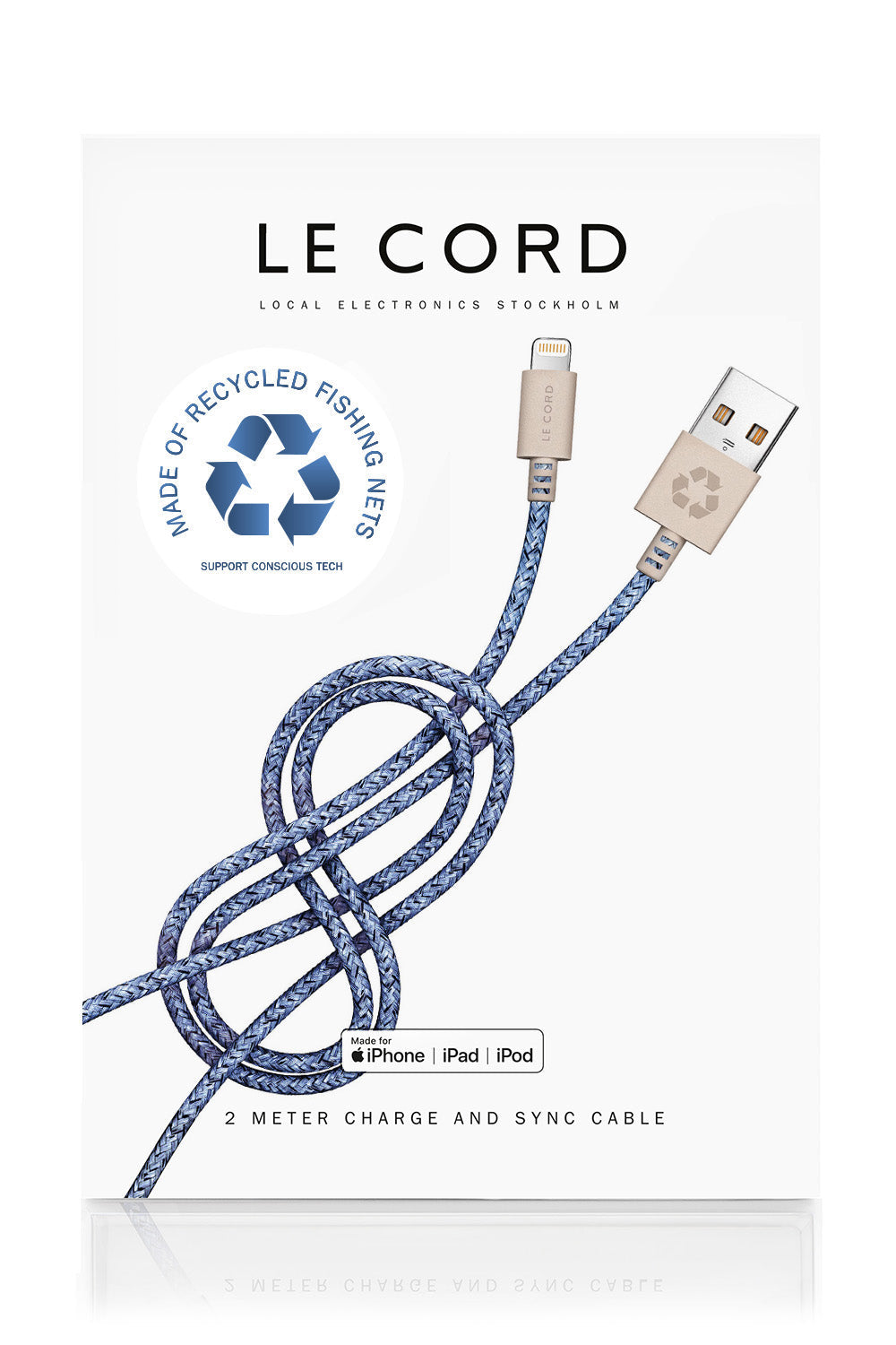 Bleu iPhone Lightning cable · 2 meter · Made of recycled fishing nets-0