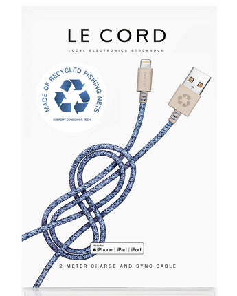 Bleu iPhone Lightning cable · 2 meter · Made of recycled fishing nets-0