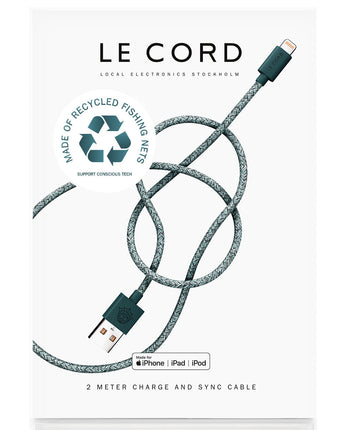 Green iPhone Lightning cable · 2 meter · Made of recycled fishing nets-0